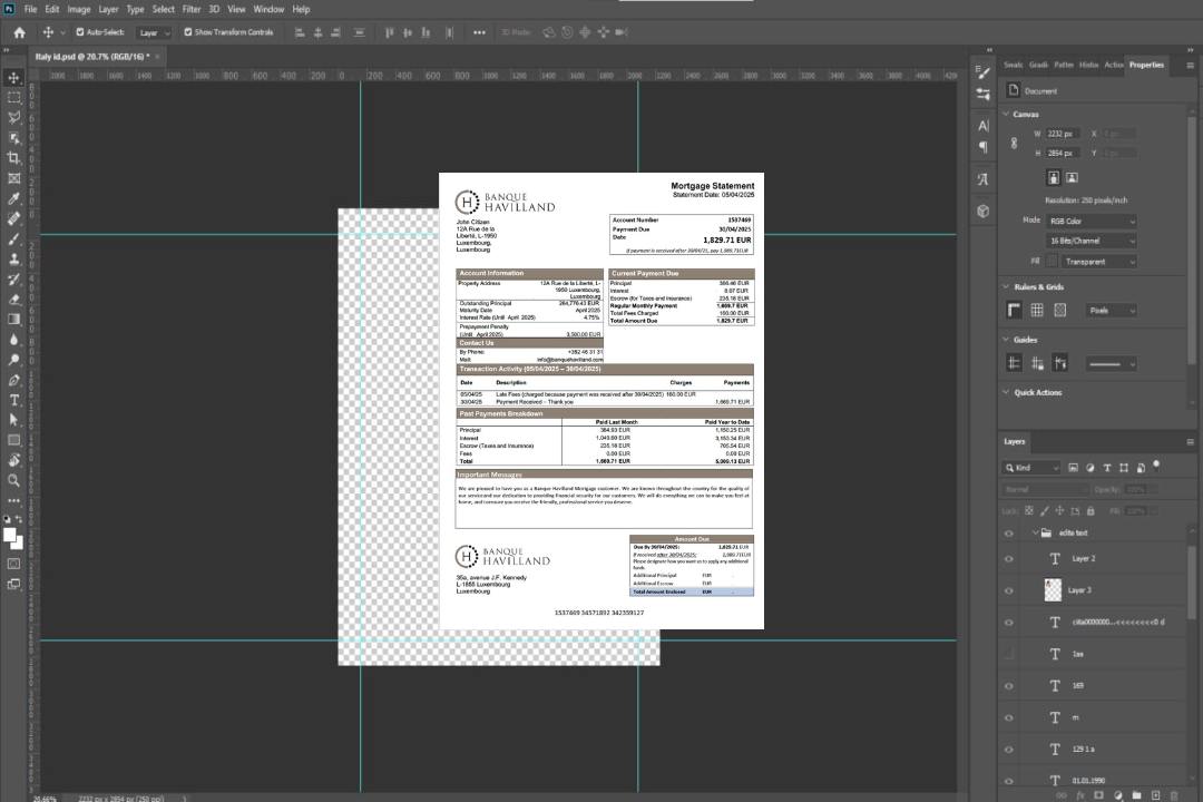 Modèle Word et PDF de relevé hypothécaire de la Banque Havilland au Luxembourg template